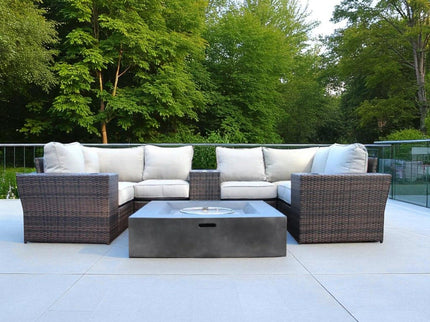 Patio Seating Set With Cushions And Fire Pit - Brown