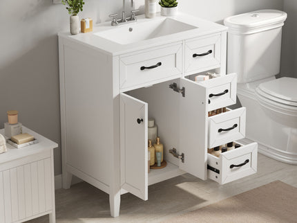 Bathroom Vanity With Sink, Freestanding Design, Soft Close Doors & Drawers - White