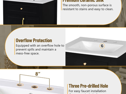 Elegant Bathroom Vanity With Ceramic Sink, Soft Close Doors And Drawers, Double Storage Racks
