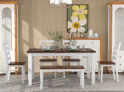 6 Piece Dining Set With 4 Upholstered Chairs & Bench - Walnut
