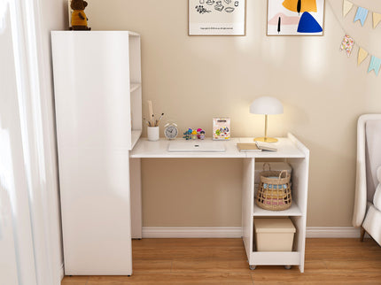 Stretchable Office Desk With Storage Shelves And Mobile Wheels