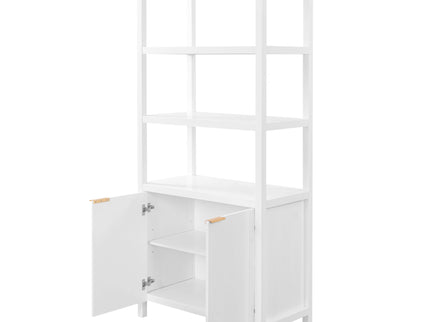 Modern Tall Storage Bookcase Cabinet With 2 Open Shelves & Double Doors
