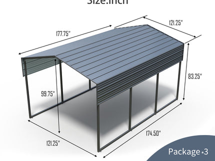10 X 15 Ft Carport, Outdoor Carport, Heavy Duty Carport Canopy With Galvanized Steel Roof And Frame, Metal Carport Large Garage For Driveway Car, Truck - Charcoal