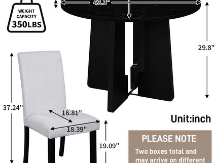 5 Piece Round Dining Table Set, Modern Dining Table And 4 Upholstered Chairs For Dining Room