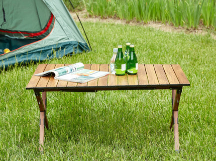 Folding Outdoor Table, Lightweight Aluminum Roll-Up Rectangular Table For Indoor, Outdoor Camping, Picnics, Beach, Backyard, Bbq, Party, Patio - Brown