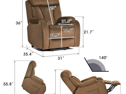 Lift Chair Recliner Power Remote Control Recliner Sofa Relax Soft Chair Anti - Skid Australia Cashmere Fabric Furniture Living Room - Brown