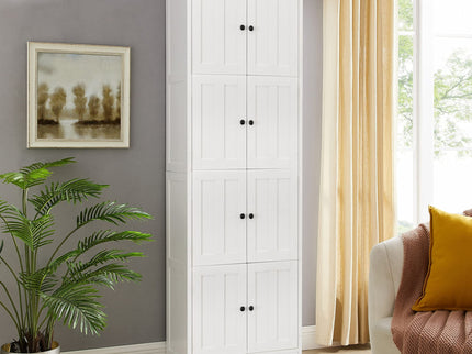 Tall Storage Cabinet With 8 Doors And 4 Shelves, Wall Storage Cabinet For Living Room, Kitchen, Office, Bedroom, Bathroom