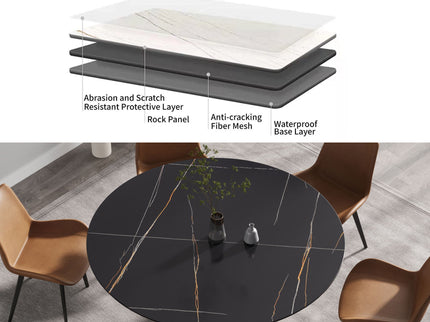 59.05" Modern Artificial Stone Round Carbon Steel Base Dining Table, Can Accommodate 6 People - Black / White