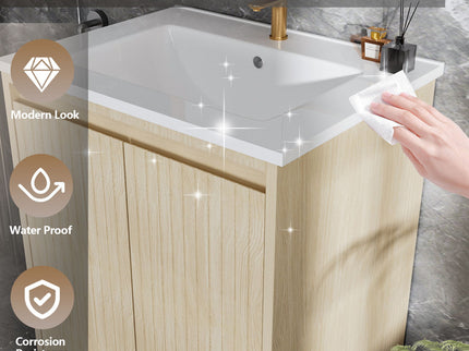 Bathroom Vanity With Ceramic Sink, Floor-Standing Design, Soft-Closing Drawers