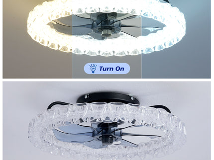 LED Light Source And Remote Control, 3000 - 6500K Dimmable Flush Mount LED Fan Light, 6 Speeds, Quiet DC Motor - Matte Black