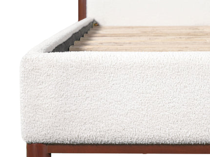 King Upholstered Bed Frame, No Box Spring Needed - Walnut / White