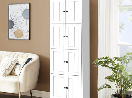 Tall Storage Cabinet With 8 Doors And 4 Shelves, Wall Storage Cabinet For Living Room, Kitchen, Office, Bedroom, Bathroom