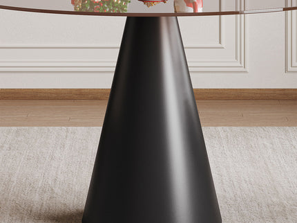 Round Dining Table - Black / Brown - Tempered Glass