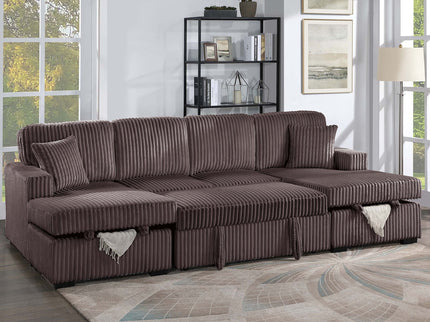 Convertible Sectional, Storage Chaises, Pull Out Middle Section - Chocolate