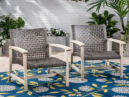 Outdoor Club Chair With Rattan Cover And Acacia Wood Frame - Gray