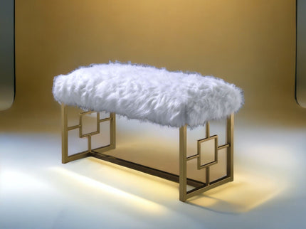 Bagley II - Bench Faux Fur - White / Gold