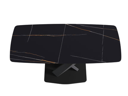 70.87" Modern Artificial Stone Black Curved Black Metal Leg Dining Table, Can Accommodate 6-8 People - Black