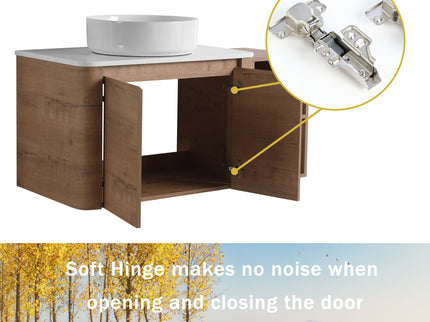 Wall Mounted Bathroom Vanity With Art Sink, 1 Storage Shelf, 2 Soft Close Doors