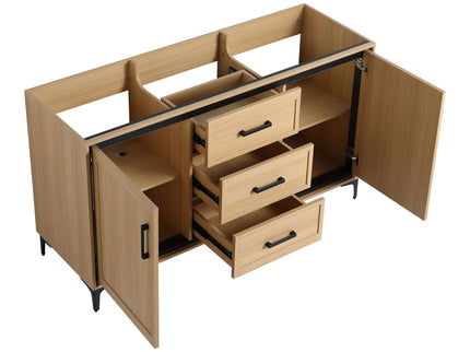 Original 60" Freestanding Bathroom Vanity With Double Resin Sink Plywood Soft Closing Doors & Drawers - Oak