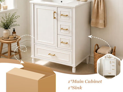 Modern Bathroom Vanity With Sink, Soft Close Doors, 3 Drawers