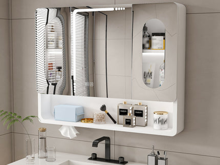 Wall Mounted Bathroom Mirror Cabinet With LED Lights, Anti Fog & Explosion Proof, Touch Control Medicine Cabinet, 3 Color Lighting - White