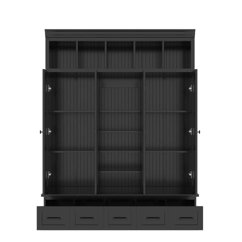 Hall Tree With Bench And 5 Storage Cubbies
