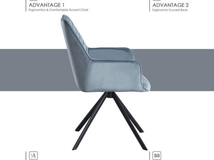 Modern Desk Chair No Wheel, Ergonomic Office Chair Home Office Upholstered Chair, Computer Chair For Bedroom, Reception Room, Living Room With Metal Legs - Blue