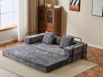 Convertible Floor Sofa Bed With Pillow Back Support Armrest
