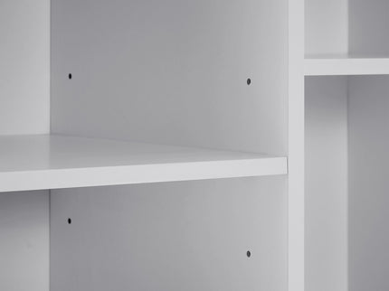 Modern Tall Storage Cabinet With Adjustable Shelves, Flip-Out Basket & Enclosed Doors
