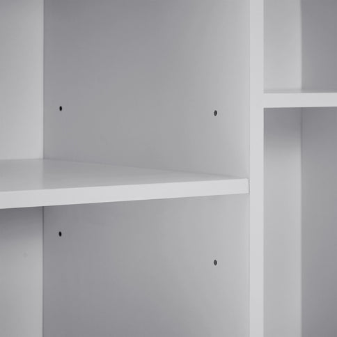 Modern Tall Storage Cabinet With Adjustable Shelves, Flip-Out Basket & Enclosed Doors
