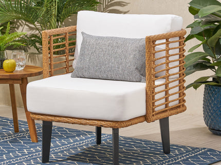 Outdoor Wicker Club Chair With Water Resistant Cushion - Brown