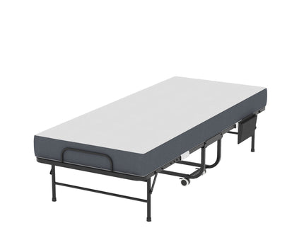Twin Folding Bed With Memory Foam Mattress, On Wheels, Portable Bed For Adults & Guests - Black