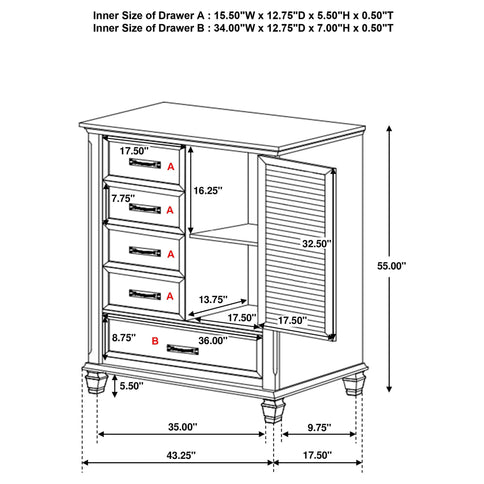 Lockeford - 5 Drawer Door Chest - White