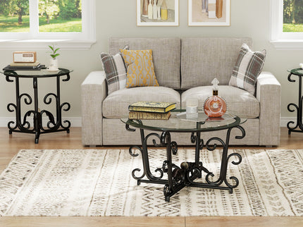 3 Piece Coffee Table Set With Tempered Glass Surface - Black