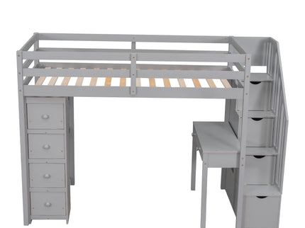 Loft Bed With Storage Drawers, Desk And Stairs With Shelves