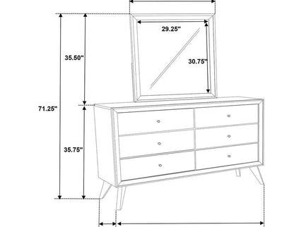 Dresser With Mirror, Angled Legs, Round Knobs - White