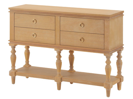 Console Table With 4 Soft Close Drawers, Thick Bottom Shelf For Living Room - Natural
