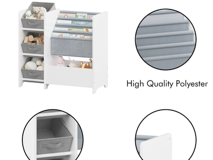 Bookshelf And Toy Storage Organizer, Multifunctional 4 Tier With 3 Collapsible Drawers - White