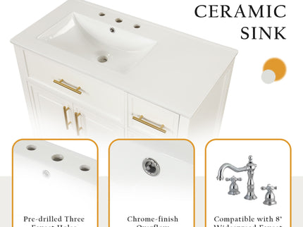 Modern Bathroom Vanity With Sink Top, 2 Doors And 3 Drawers