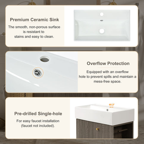 Bathroom Vanity With Sink, Freestanding Wood Grain Cabinet With Storage