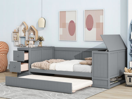 Daybed With Storage Arms, Trundle And Charging Station