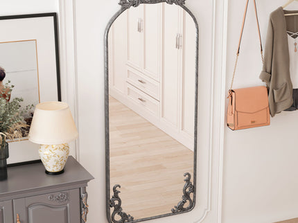 Full Body Arched Mirror With Vintage Carved Applique