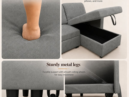 L - Shaped Convertible Sofa Bed With Storage Chaise