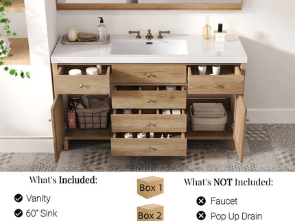 Bathroom Vanity With Sink, 5 Legs, Soft Close Drawers