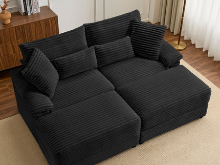 Double Chaise Lounge Set With Reversible Storage Ottomans, USB Port