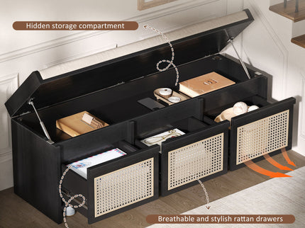 Entryway Shoe Bench With Drawers & Button Tufted Cushion