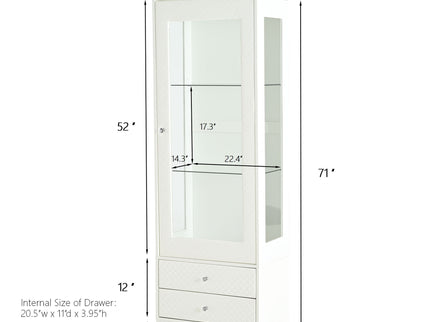 Modern Upholstered Glass Display Cabinet With Adjustable LED Light - White