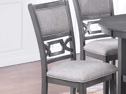 5 Piece Dining Set With Storage Shelves Round Table And Upholstered Side Chairs - Gray