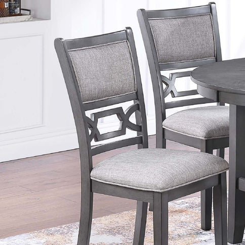 5 Piece Dining Set With Storage Shelves Round Table And Upholstered Side Chairs - Gray