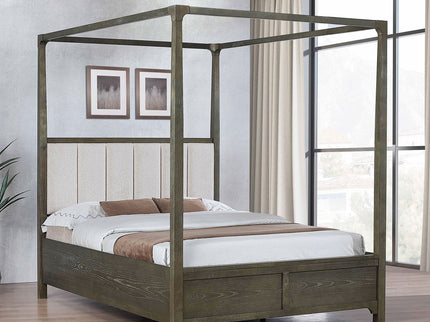Sundance - Queen Canopy Bed With Upholstered Headboard - Dark Brown